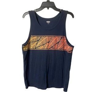 Old Navy men soft washed tank top,navy blue with orange design,sleeveless,medium